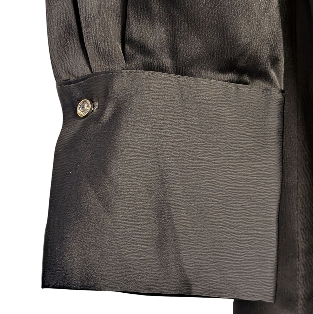 House of Harlow 1960 Black Satin Rhinestone Buckle Wrap Mini Dress | Size S - Picture 8 of 12